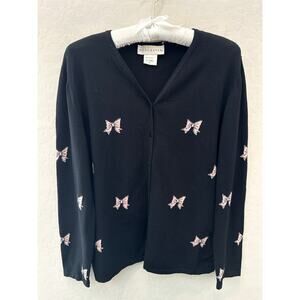 DONCASTER | Vintage Black Pink Bow Cardigan Sweater Made in Italy | Size Large